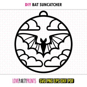 Bat Suncatcher SVG, Dxf, Png, Pdf, Eps, Gothic Goth Ornament Sun Catcher, Machine Laser Cut Silhouette Vector Clip Art, Cutting File
