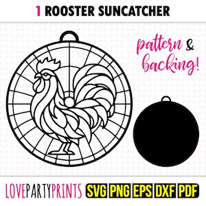 Rooster SVG Suncatcher, Dxf, Png, Pdf, Eps, Cockerel Ornament Sun Catcher, Laser Cutter Silhouette Vector Clip Art, Cutting Files, 1369