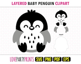 Kids Baby Penguin Clipart SVG, PNG EPS Pdf, Cute Zoo Animals Clip Art, Layered Vector Machine Cut Template, Instant Download