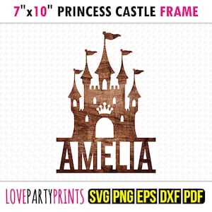 Signe de nom de château de princesse, SVG PNG EPS Pdf, nom personnalisé, cadre de suspension de thème suspendu pour porte murale, fichiers découpés au Laser et à la machine, téléchargement immédiat