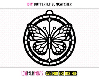 Butterfly Suncatcher SVG, DXF, PNG, Pdf, Eps, Butterflies Ornament Sun Catcher, Laser Cutter Silhouette Vector Clip Art, Cutting Files, 1350