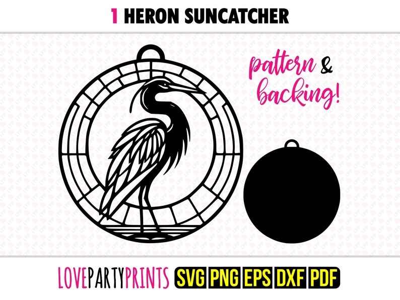 Heron Suncatcher SVG, Dxf, Png, Pdf, Eps, Summer Window Ornament Sun Catcher, Laser Cutter Silhouette Vector Clip Art, Cutting Files image 1