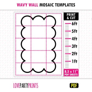 Sjabloon golvende muur pdf, 1 ft, 2 ft, 3 ft, 4 ft, 5 ft, 6 ft, mozaïek van ballonnen, Groovy Chiara-achtergrond, afdrukbare pdf van 8,5 x 11 inch, direct downloaden