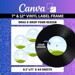 Vinyl Record Label Canva Frame Template Custom 7 12 LP Center Editable Sticker Blank