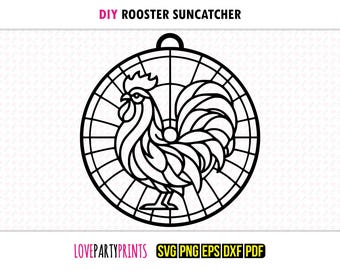 Rooster SVG Suncatcher, Dxf, Png, Pdf, Eps, Cockerel Ornament Sun Catcher, Laser Cutter Silhouette Vector Clip Art, Cutting Files, 1369