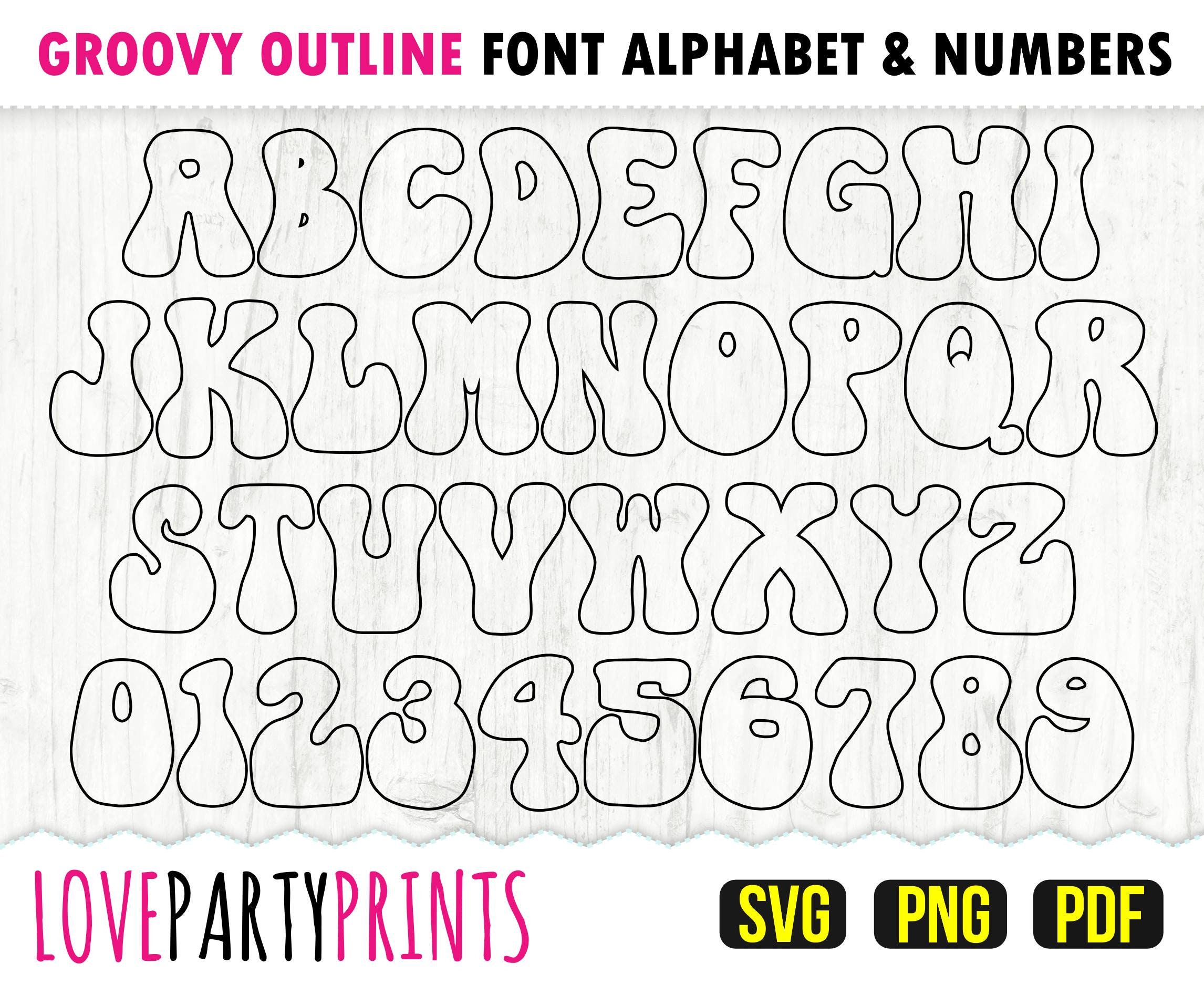 Groovy Outline Font SVG, PNG, Pdf, Full Alphabet and Numbers, Retro ...