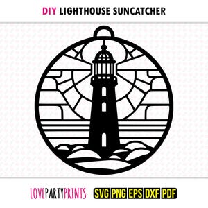 Lighthouse SVG Suncatcher, Dxf, Png, Pdf, Eps, Nautical Ornament Sun Catcher, Laser Cutter Silhouette Vector Clip Art, Cutting Files, 1364