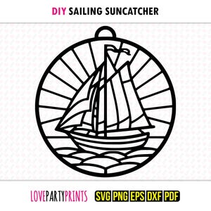 Zeilboot Suncatcher SVG, dxf, png, pdf, eps, zeilen ornament Sun Catcher, lasersnijder silhouet vector illustraties, bestanden snijden, 1374