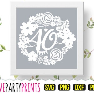 Modèle Papercut Floral 40 Couronne PDF et PNG clipart avec fichiers de découpe Svg et DXF, découpe à la main ou machines de découpe, (PC5)