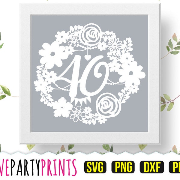 Papercut Template Floral 40 Wreath PDF and PNG Clip Art with Svg and DXF Cutting Files, Handcut or Cutting Machines, (PC5)