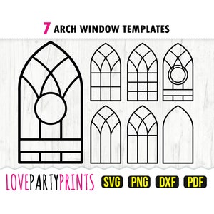 Finestre ad arco SVG, DXF, PNG, Pdf, Telaio finestra Svg, Monogramma finestra ad arco, Finestre gotiche Svg, Cartello casa Svg, File tagliati al laser, (svg853)