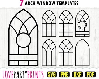 Arch Windows SVG, DXF, PNG, Pdf, Svg de cadre de fenêtre, monogramme de fenêtre en arc, Svg de fenêtres gothiques, maison signe Svg, fichiers découpés au laser (svg853)