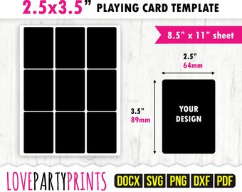 Playing Card Template Svg, Pdf, Png, Dxf, Trading Card Template, 8.5"x11", Blank Poker Card Template, Ms Word Docx, CA135