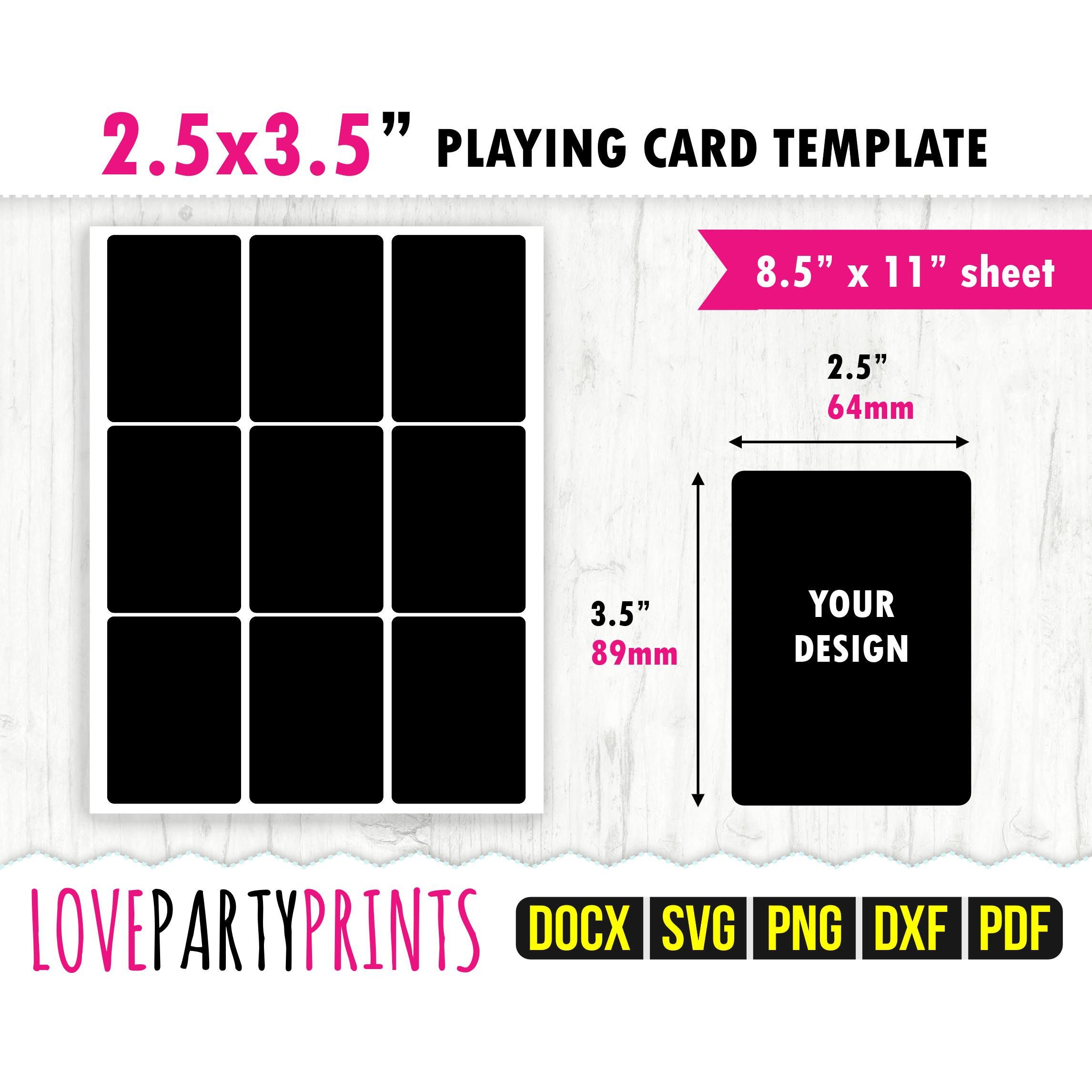 Playing Card Template Svg, Pdf, Png, Dxf, Trading Card Template, 8.5"x11", Blank Poker Card Template, Ms Word Docx, CA135