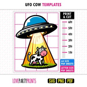 UFO Cow Template Pdf SVG Png, Print & Cut, DIY Funny Space Yard Wall Art, Decor Prop, 1ft-6ft, Printable Templates, Digital Download