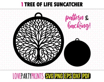 Levensboom SVG Suncatcher, Dxf, Png, Pdf, Eps, raamornament Sun Catcher, Laser Cutter silhouet vector illustraties, snijden bestanden, 1313