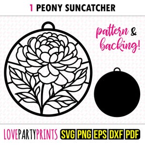 Peony Suncatcher SVG, Dxf, Png, Pdf, Eps, Flower Window Ornament Sun Catcher, Machine Laser Cut Silhouette Vector Clip Art, Cutting File