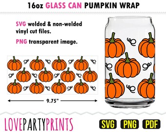 Pompoen kan glas wrap SVG, PNG, PDF, Thanksgiving kan SVG inpakken, herfst kan SVG inpakken, Halloween kan SVG inpakken, 16oz kan glas wrap, GC7