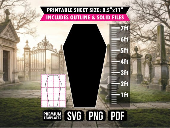 Coffin Template Large Stencil Print Cut Giant Halloween Backdrop Spooky Decor SVG PDF PNG