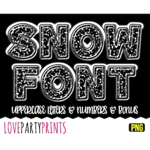 Fuente PNG de letras y números de nieve, alfabeto en mayúsculas, fuente de hielo transparente, fuente de invierno, fuente PNG de sublimación, descarga instantánea, ca194