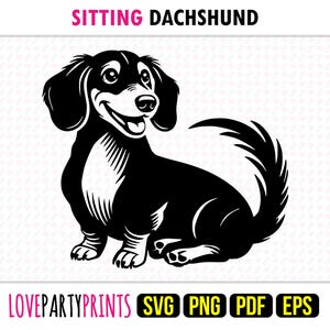 Sitzender Dackel SVG, PNG, EPS, Pdf, Hundesilhouette, Maschinenschnitt Laser Vektorgrafik Dye Sub-Vorlage, Sofort Download, 1762