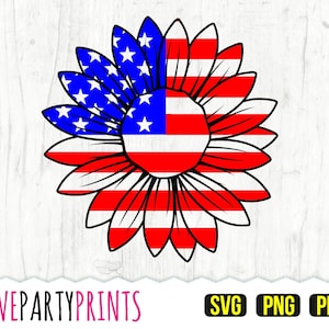 Patriotic Sunflower SVG, PNG, PdF, Fourth of July, American Flag Svg, 4th of July Svg, Memorial Day Svg, USA Svg, (svg826)
