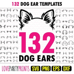 Hund SVG Bundle, PNG, EPS, Dxf, 132 Hundeohren Vektorvorlagen, Maschinen- & Laserschnitt-Dateien, Silhouette Linie Zeichnung Clipart, digitaler Download