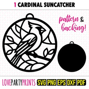 Kardinal Suncatcher SVG, DXF, PNG, Pdf, Eps, Vogel Ornament Sonnenfänger, Laser Cutter Silhouette Vektor Clipart, Schneidedateien, 1406