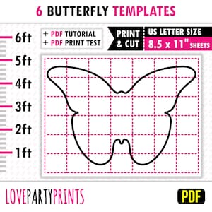 Ailes de papillon de ballons modèle de mosaïque PDF, 1 pied, 2 pieds, 3 pieds, 4 pieds, 5 pieds, 6 pieds, décoration de baby shower, 8,5 x 11 pouces, PDF imprimable, téléchargement immédiat