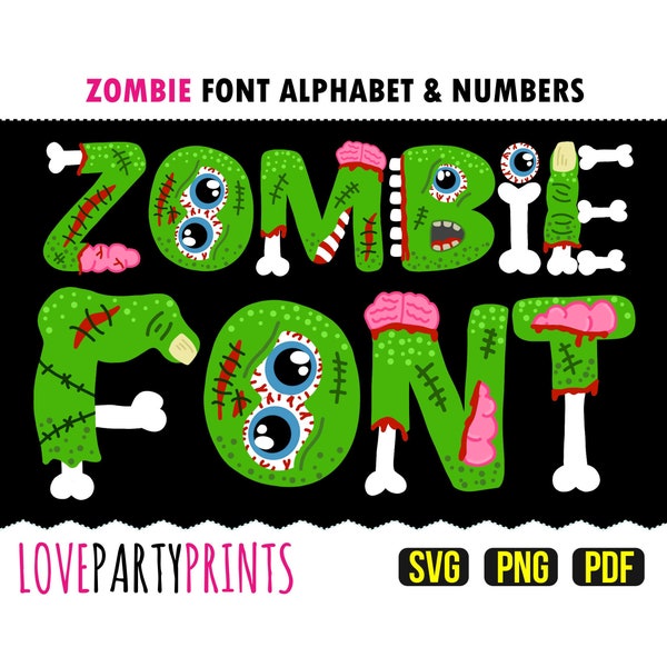 Zombie Font SVG, PNG, Pdf, Full Alphabet and Numbers, Zombie Horror Font, Clipart Font, Vector Font, Halloween Font, Horror Font, ANB74