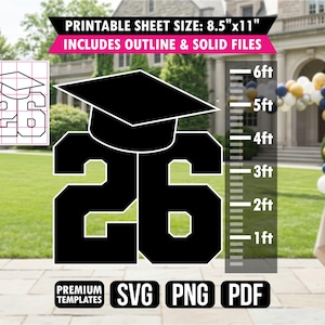 Class of 2026 Graduation Template Large Stencil Print Cut Giant Backdrop Prop SVG PDF