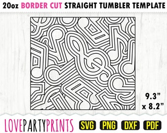 Music Burst Tumbler SVG, DXF, PNG, Pdf, 20 oz Skinny Tumbler Template, Tumbler Wrap File, 20oz Straight Wall, Template Cut File, (1078)