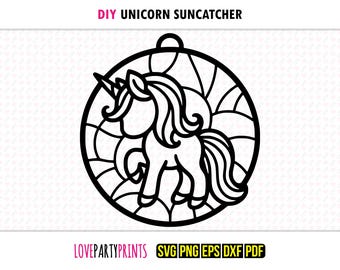 Unicorn Suncatcher SVG, Dxf, Png, Pdf, Eps, Window Ornament Sun Catcher, Laser Cutter Silhouette Vector Clip Art, Cutting Files, 1359