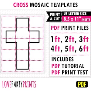 Cross Mosaic Balloon Frame Template PDF, 1ft - 6ft, Religious Easter Baptism Mosaic Frame, 8.5&quot;x11&quot; Printable PDF, Instant Download, BT50