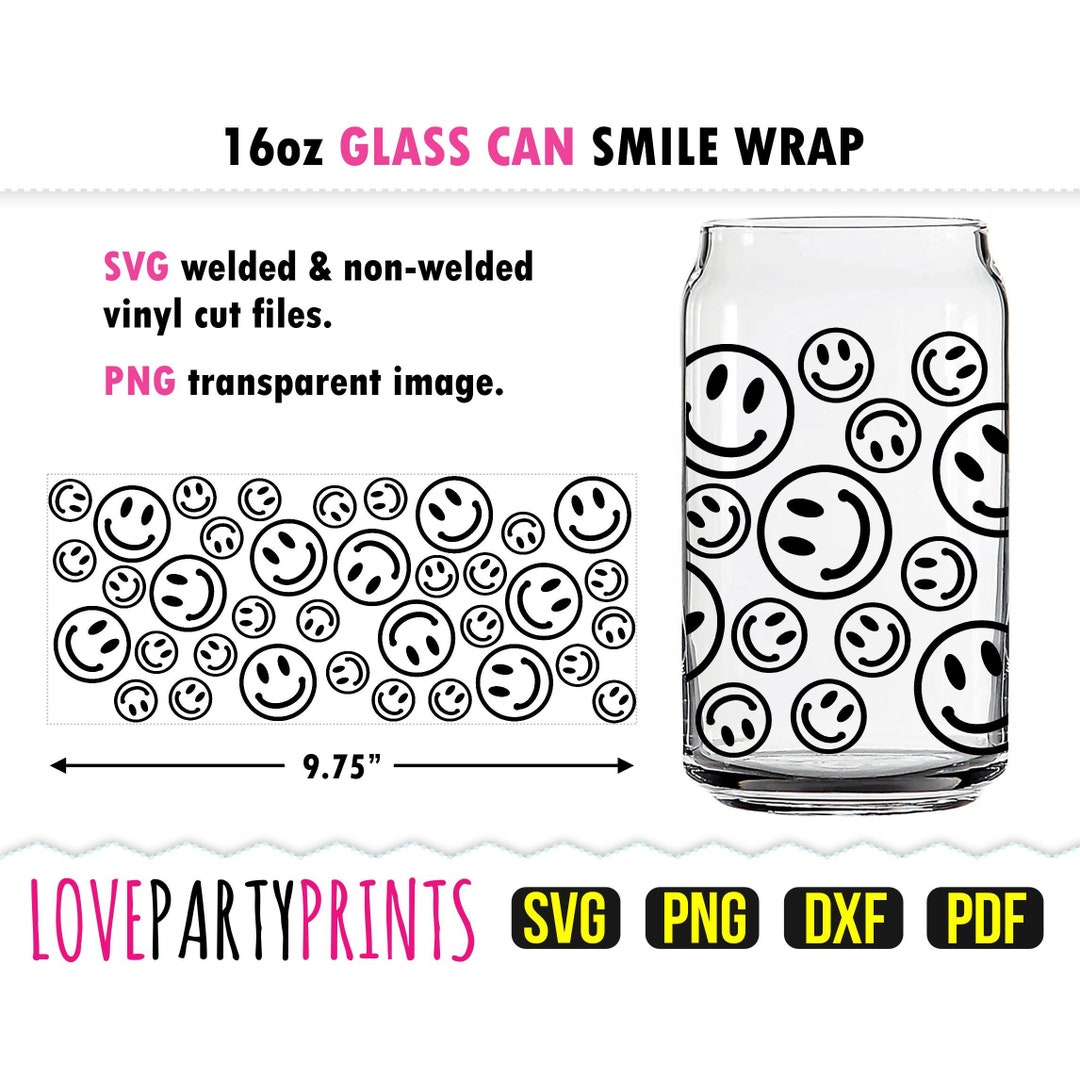 Smile Glass Can Wrap SVG DXF PNG Pdf, Happy Face Full Wrap Svg, Smiley ...