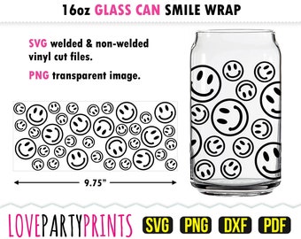 Smile Glass Can Wrap SVG DXF PNG Pdf, Happy Face Full Wrap Svg, Smiley Can Wrap Svg, Groovy Can Wrap Svg, 16oz Can Glass Wrap, GC20