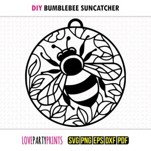 Bumblebee Suncatcher SVG, Dxf, Png, Pdf, Eps, Bee Window Ornament Sun Catcher, Laser Cutter Silhouette Vector Clip Art, Cutting Files, 1323