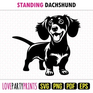 Stehender Dackel SVG, PNG, EPS, Pdf, Hundesilhouette, Maschinenschnitt Laser Vektorgrafik Print Dye Sub-Vorlage, Sofort Download, 1756