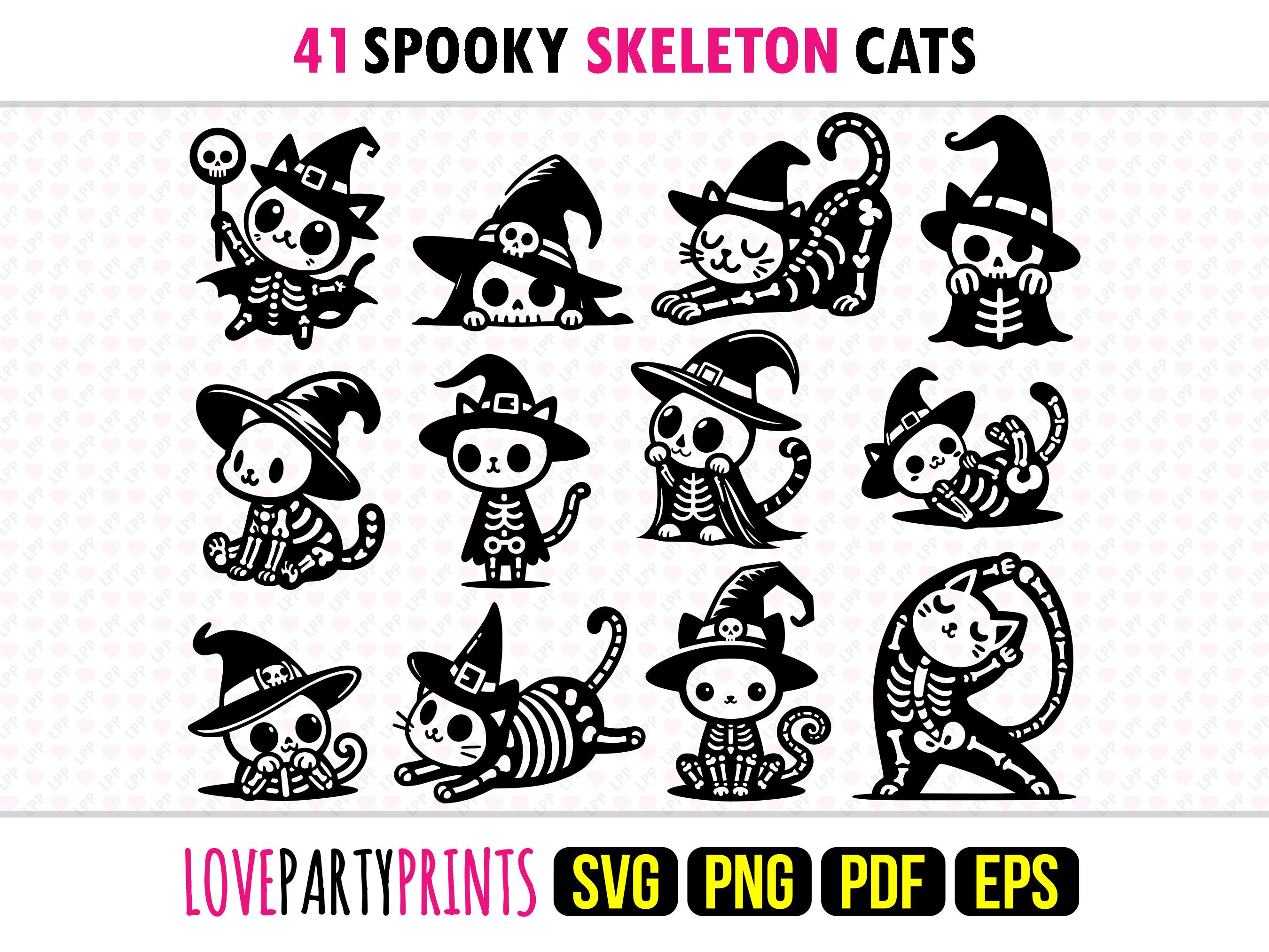 Cat Skeleton SVG Bundle, EPS, PNG, Pdf, Cute Halloween Cats, Funny ...