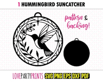 Kolibrie Suncatcher SVG, Dxf, Png, Pdf, Eps, Bird Window Ornament Sun Catcher, Laser Cutter Silhouet Vector Clip Art, Snijbestanden