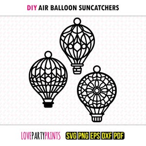 Heteluchtballon Suncatcher SVG, DXF, PNG, Pdf, Eps, mandala ballonnen ornament Sun Catcher, lasersnijden silhouet vector clipart, 1918
