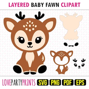 Kids  Baby Deer Clipart SVG, PNG EPS Pdf, Cute Woodland Forest Animals Clip Art, Layered Vector Machine Cut Template, Instant Download
