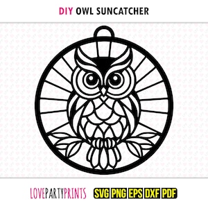 Owl Suncatcher SVG, DXF, PNG, Pdf, Eps, Wildlife Bird Hanging Ornament Sun Catcher, Machine Cut, Laser Cut Silhouette Vector Template, 1440
