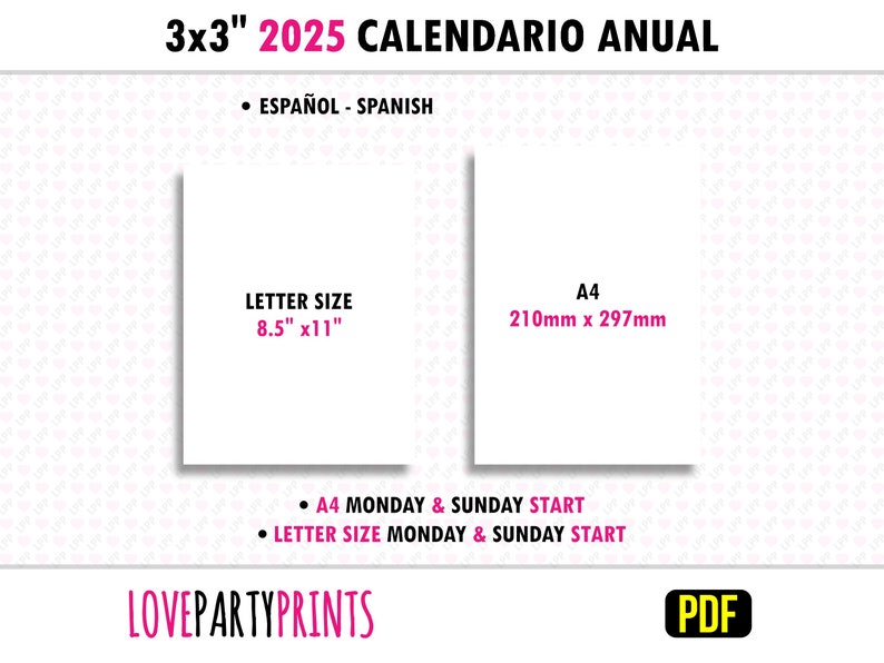 3x3 Calendario Mini 2025 Anual Spanish PDF Imprimir A4 Y Letter Size ...