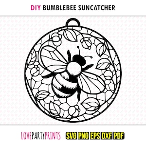 Bumblebee SVG Suncatcher, Dxf, Png, Pdf, Eps, Bee Window Ornament Sun Catcher, Laser Cutter Silhouette Vector Clip Art, Cutting Files, 1326