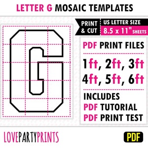 Letra G cuadrada, mosaico de globos, plantilla de mosaico, 1 pie, 2 pies, 3 pies, 4 pies, 5 pies, 6 pies, letras de mosaico, 8,5" x 11" PDF, descarga instantánea, BT21