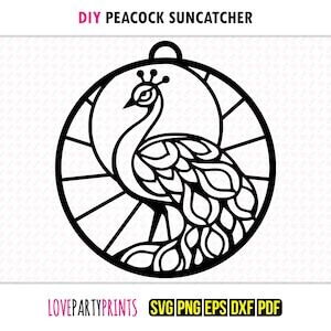 Peacock Suncatcher SVG, Dxf, Png, Pdf, Eps, Peafowl Ornament Sun Catcher, Laser Cutter Silhouette Vector Clip Art, Cutting Files, 1373