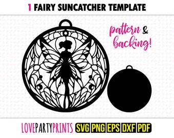 Fairy Suncatcher SVG, Dxf, Png, Pdf, Eps, Feeën Gebrandschilderd glas Sun Catcher, Laser Cutter Silhouet Vector Clip Art, Snijbestanden, 1304