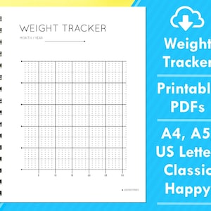 Weight Tracker Chart, Printable Weight Loss Tracker, Weight Loss Planner, A4, A5, US Letter, Classic Happy, 4 PDFs, (P7)