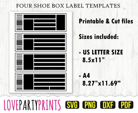 Suburbio chatarra precoz Shoe Box Label Template SVG PDF Png Dxf Four Template - Etsy